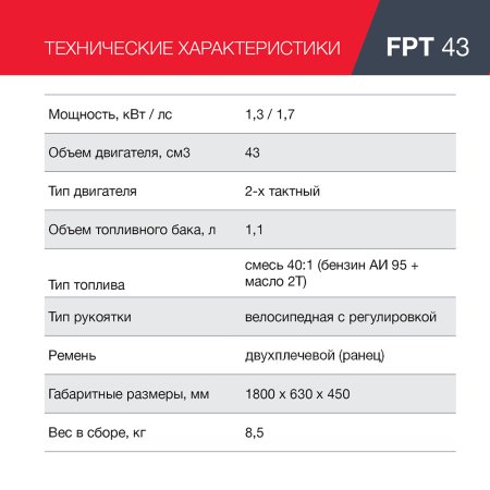 Бензиновый триммер FUBAG FPT 43 + Триммерная леска сечение витой квадрат L 130 м * 2,4 мм в ПОДАРОК в Нальчике фото