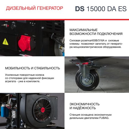 Дизельный генератор (трехфазный) FUBAG DS 15000 DA ES с электростартером и коннектором автоматики в Нальчике фото